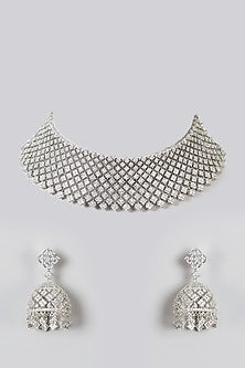White Finish Zircon Choker Necklace Set