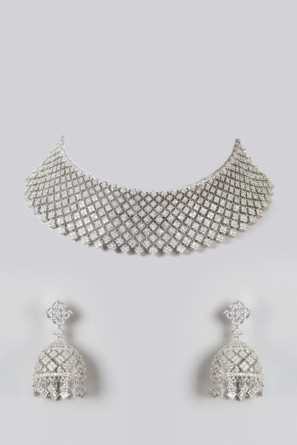 White Finish Zircon Choker Necklace Set