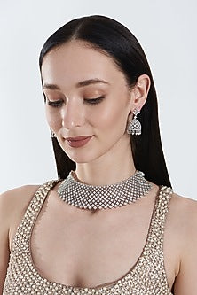White Finish Zircon Choker Necklace Set