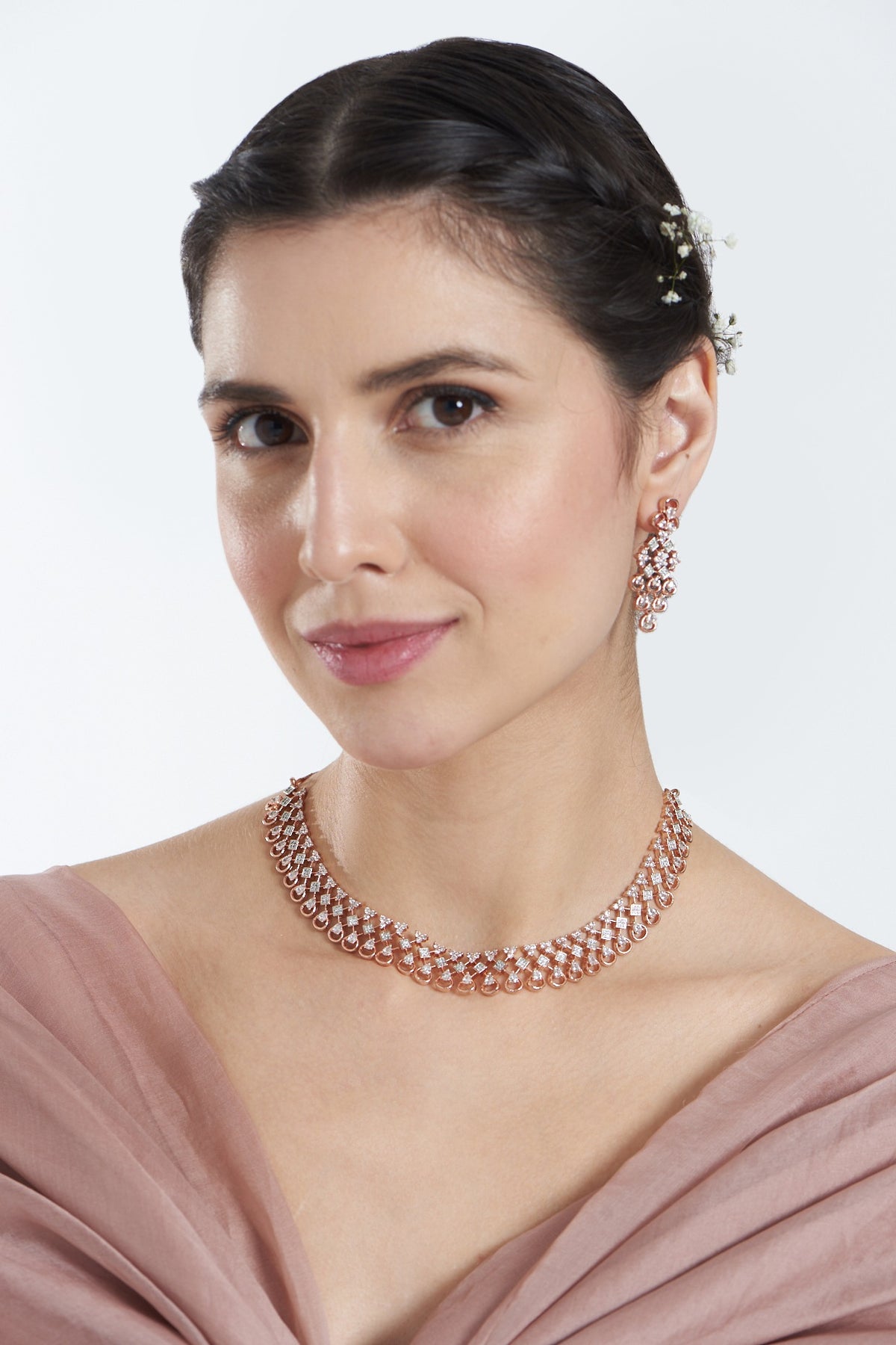 Rose Gold Finish Zircon Necklace Set