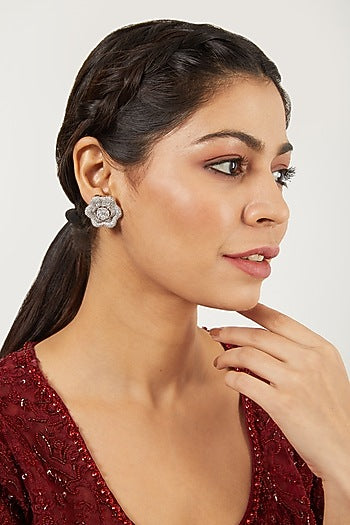 White Finish Zircon Stud Earrings