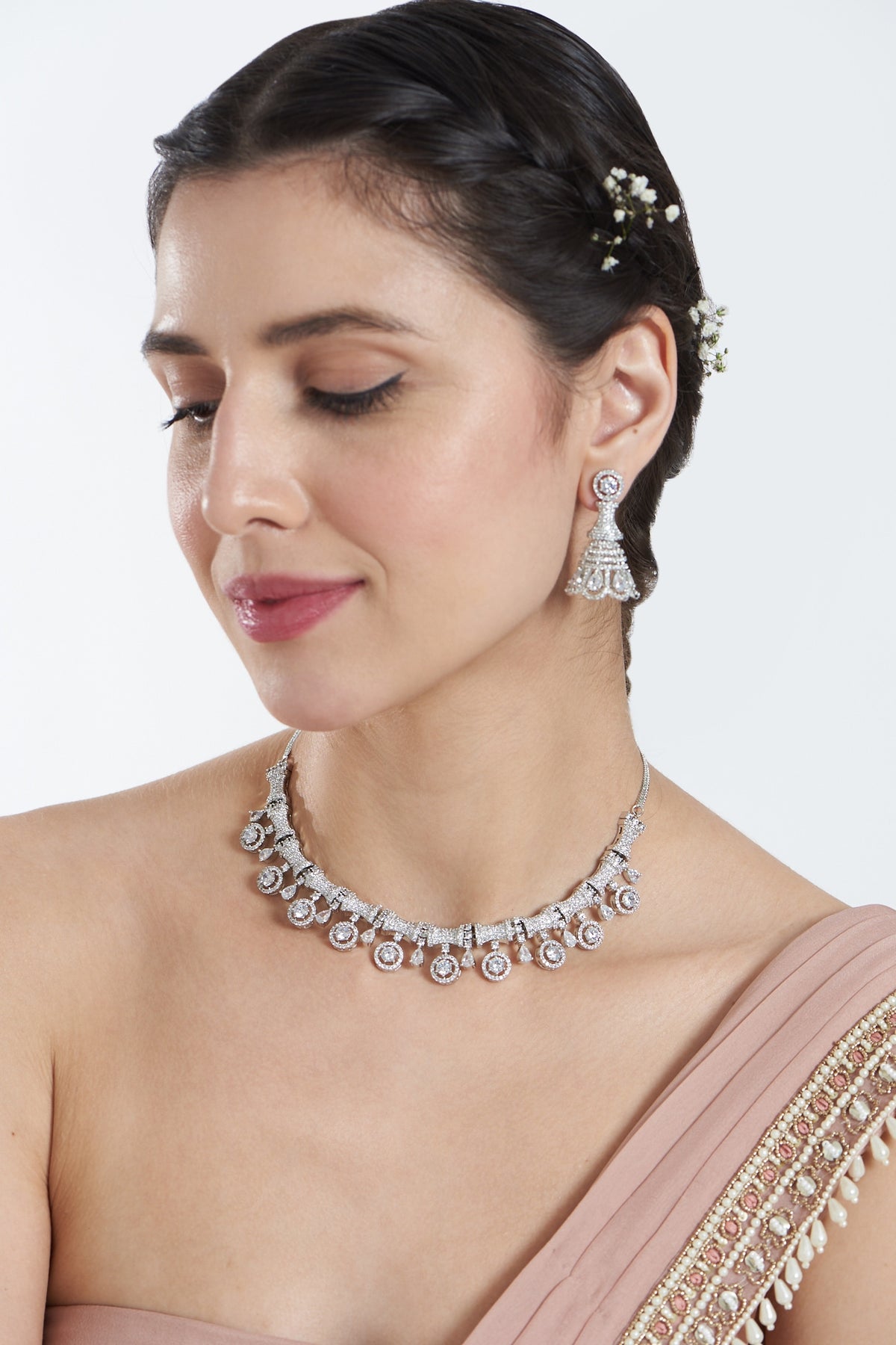White Finish Zircon Necklace Set