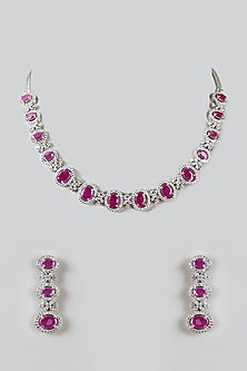 White Finish Zircon & Ruby Necklace Set