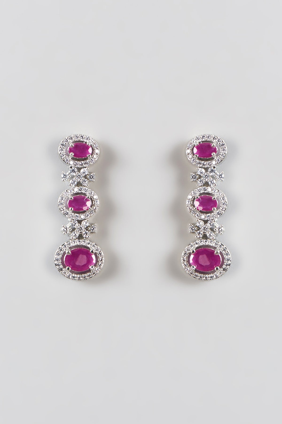 White Finish Zircon & Ruby Necklace Set