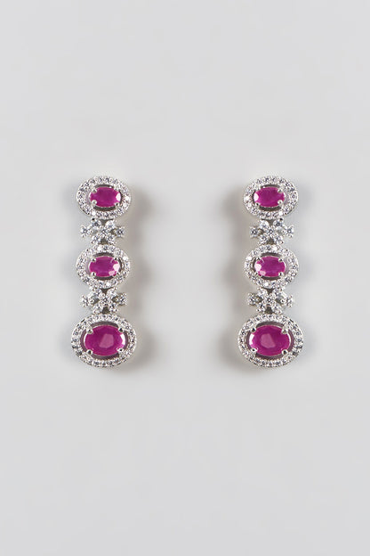 White Finish Zircon & Ruby Necklace Set