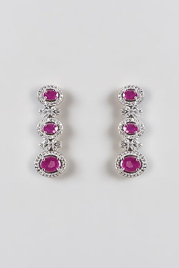 White Finish Zircon & Ruby Necklace Set