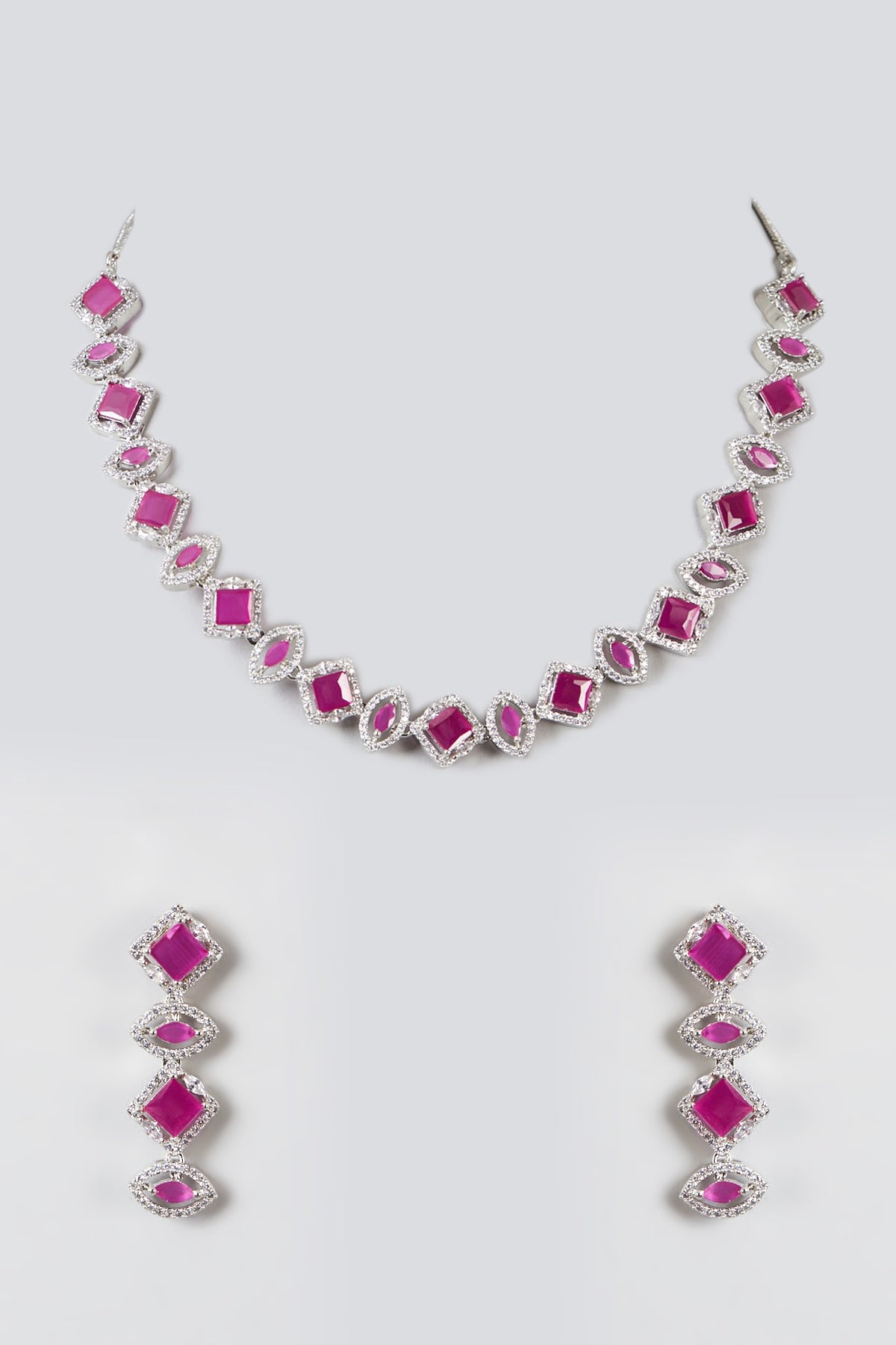 White Finish Zircon & Ruby Necklace Set