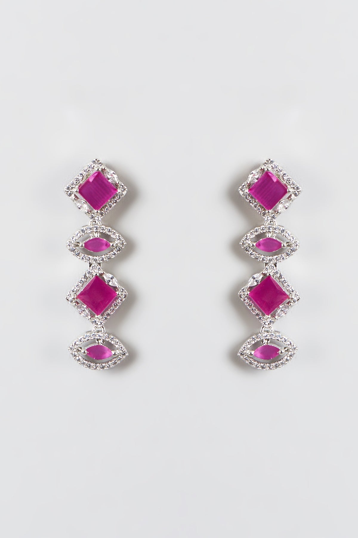 White Finish Zircon & Ruby Necklace Set