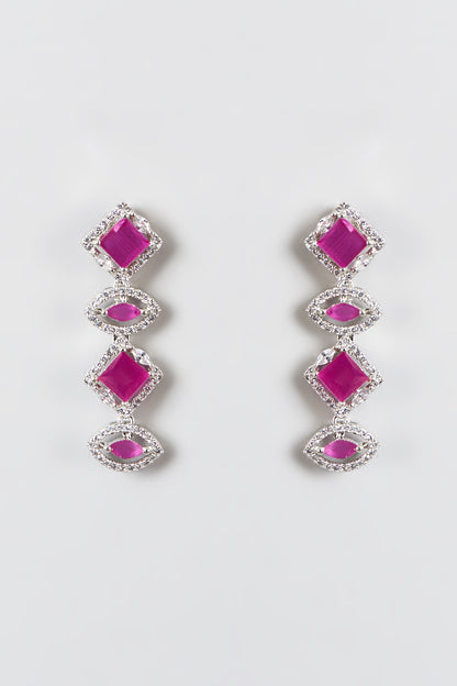 White Finish Zircon & Ruby Necklace Set