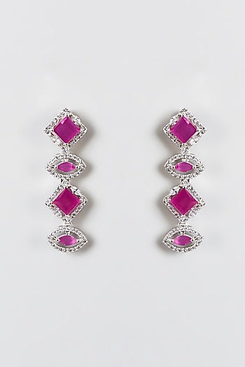 White Finish Zircon & Ruby Necklace Set