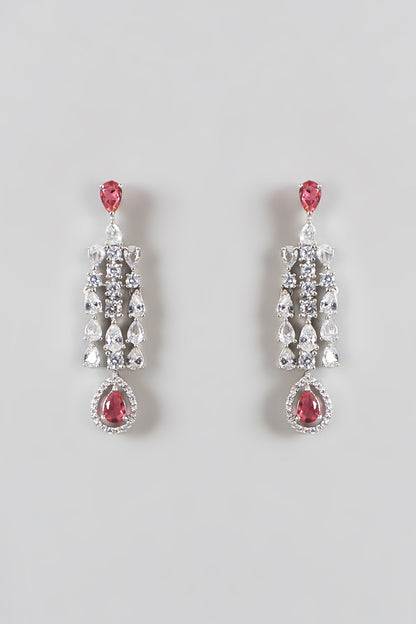 White Finish Zircon & Ruby Necklace Set