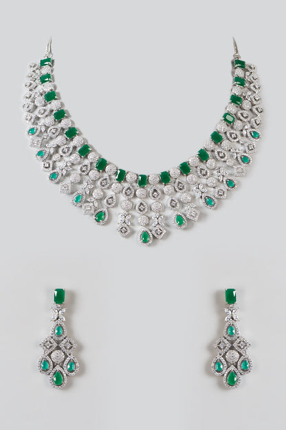 White Finish Zircon & Emerald Necklace Set