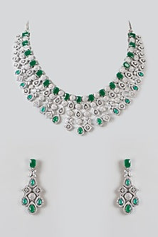 White Finish Zircon & Emerald Necklace Set