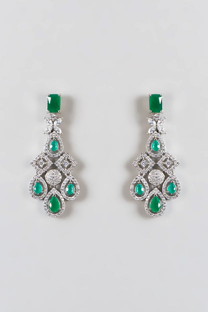 White Finish Zircon & Emerald Necklace Set