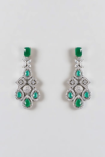 White Finish Zircon & Emerald Necklace Set