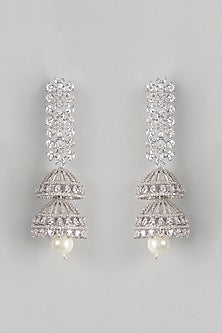 White Finish Zircon & Pearl Dangler Earrings