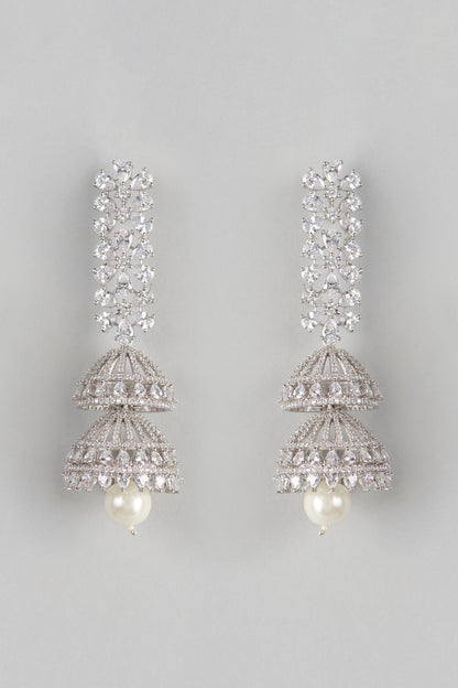 White Finish Zircon & Pearl Dangler Earrings