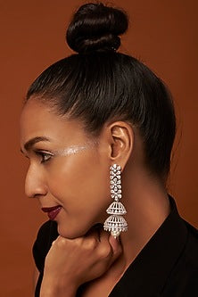 White Finish Zircon & Pearl Dangler Earrings