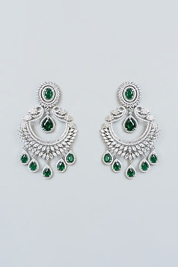 White Finish Zircon & Emerald Dangler Earrings