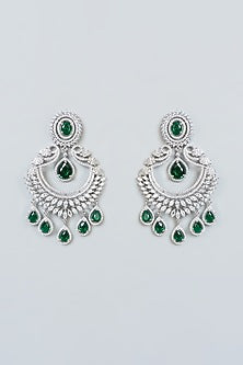White Finish Zircon & Emerald Dangler Earrings