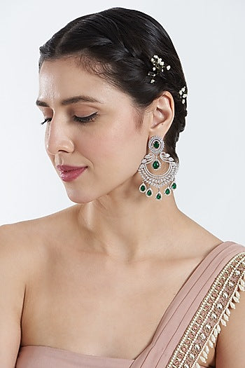 White Finish Zircon & Emerald Dangler Earrings