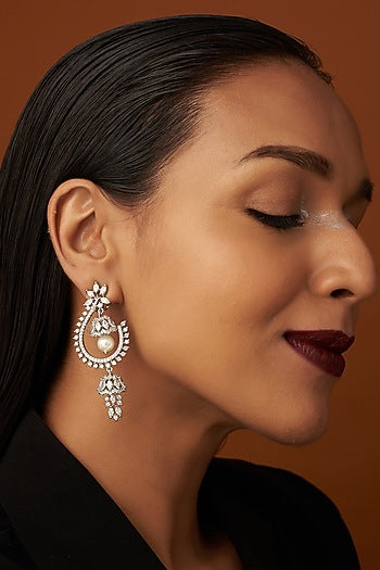 White Finish Pearl & Zircon Dangler Earrings