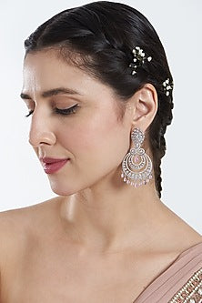 White Finish Zircons & Pink Stone Dangler Earrings
