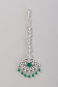 White Finish Zircon & Green Stone Maangtikka