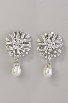 White Finish Zircon & Pearl Dangler Earrings