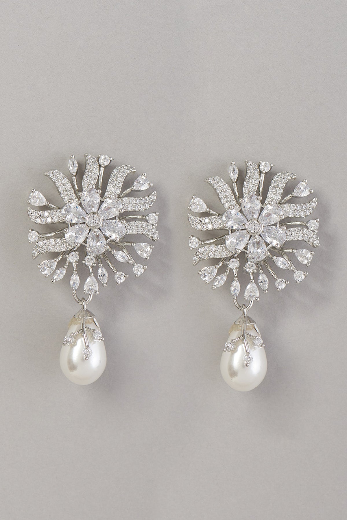 White Finish Zircon & Pearl Dangler Earrings