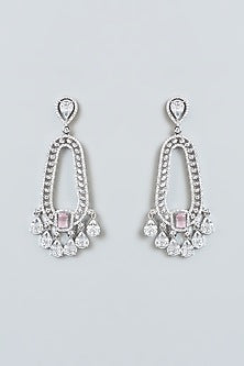 White Finish Zircon & Pink Stone Dangler Earrings