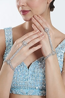 White Finish Zircon Hathphool (Set of 2)