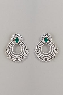 White Finish Zircon & Green Stone Dangler Earrings