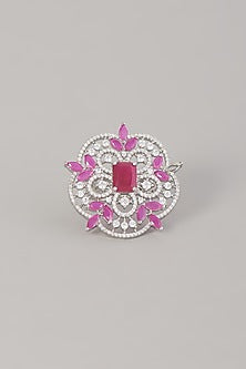 White Finish Zircon & Red Stone Ring