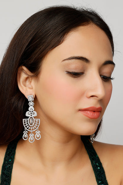 White Finish Zircon Dangler Earrings