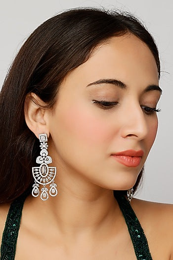 White Finish Zircon Dangler Earrings