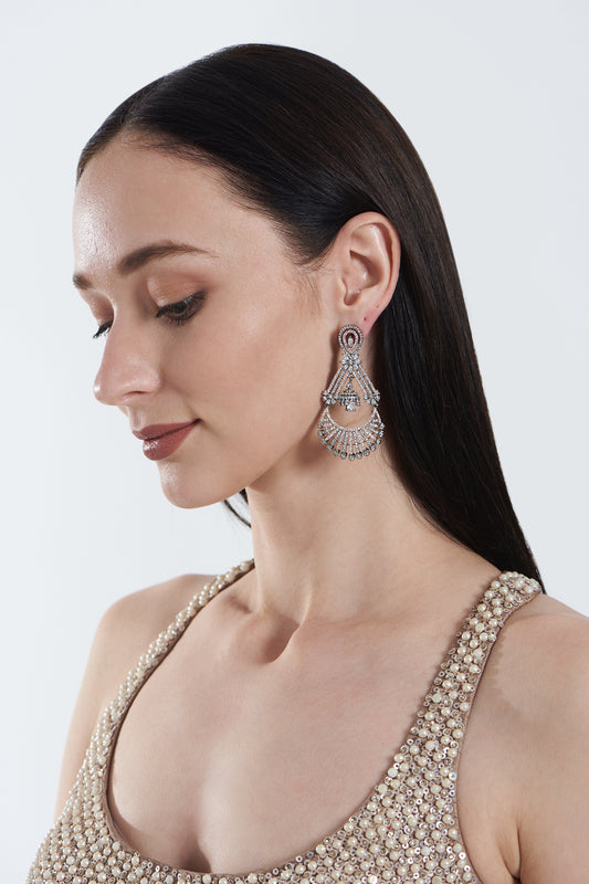 Two Tone Finish Zircon Dangler Earrings