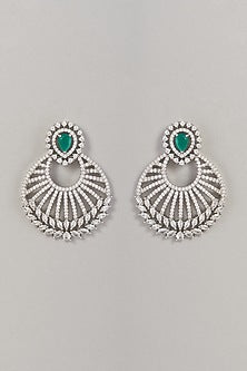 White Finish Zircon & Green Stone Dangler Earrings