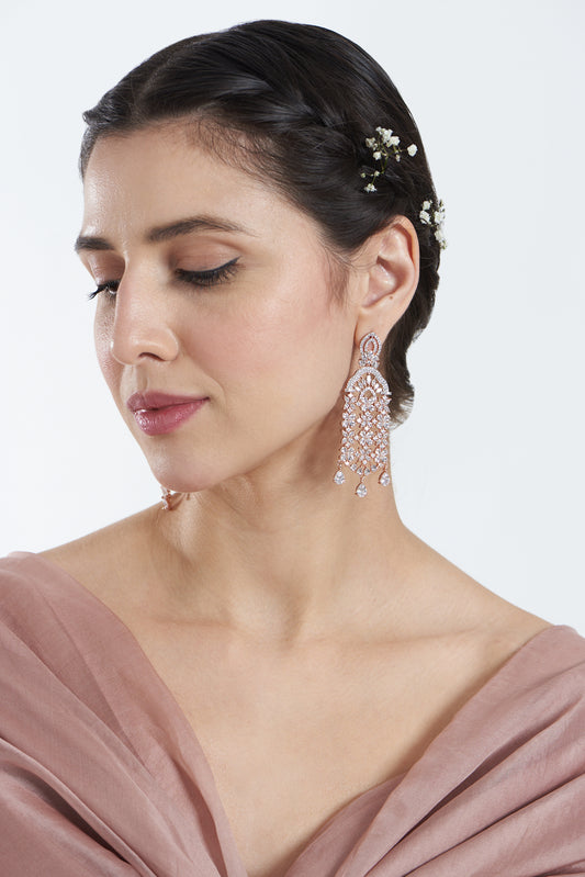 Rose Gold Finish Zircon Dangler Earrings