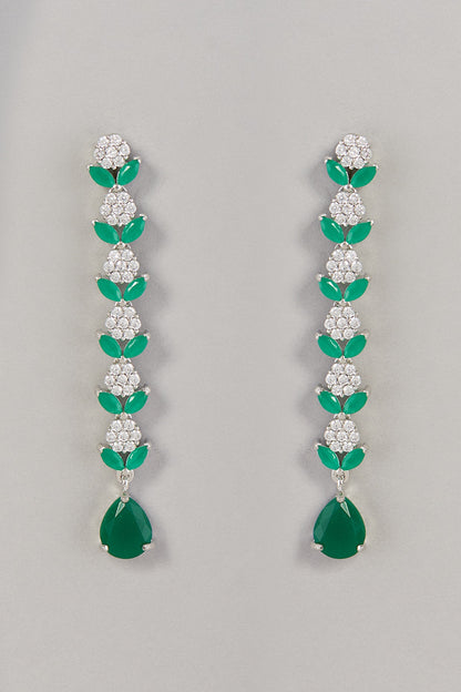 White Finish Zircon & Green Stone Dangler Earrings