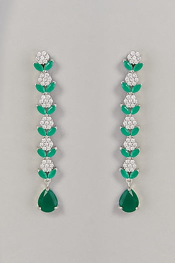White Finish Zircon & Green Stone Dangler Earrings