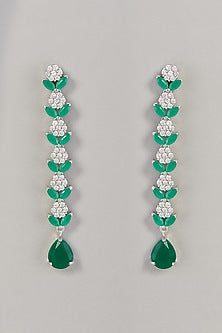 White Finish Zircon & Green Stone Dangler Earrings