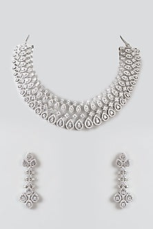 White Finish Zircon Choker Necklace Set