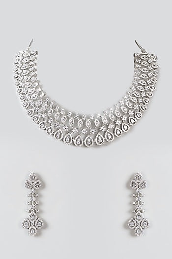 White Finish Zircon Choker Necklace Set
