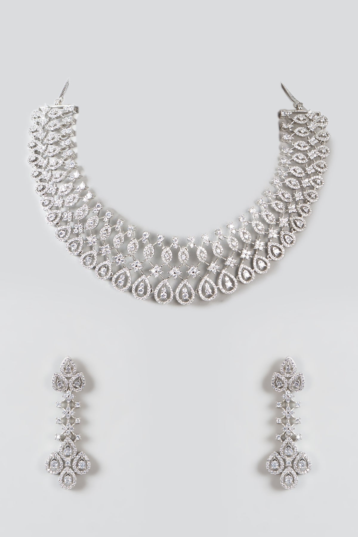 White Finish Zircon Choker Necklace Set