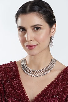 White Finish Zircon Choker Necklace Set