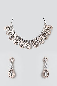 Two Tone Finish Zircon Choker Necklace Set