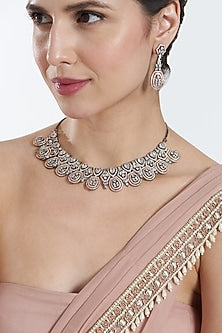 Two Tone Finish Zircon Choker Necklace Set