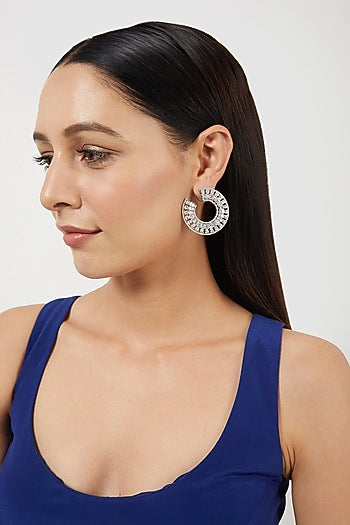 White Finish Zircon Stud Earrings