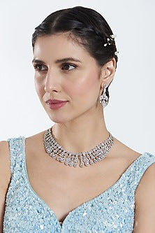 White Finish Zircon Choker Necklace Set